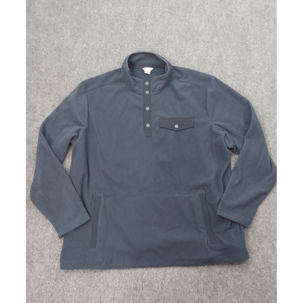 Duluth Fleece Pullover Mens 2XL Blue Henley Mock Neck Pockets Outdoor
